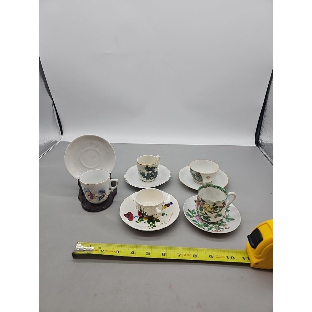 Vintage Miniature Tea Cup And Saucer Japan Mexico Maine Lot Of 5 1 Stand